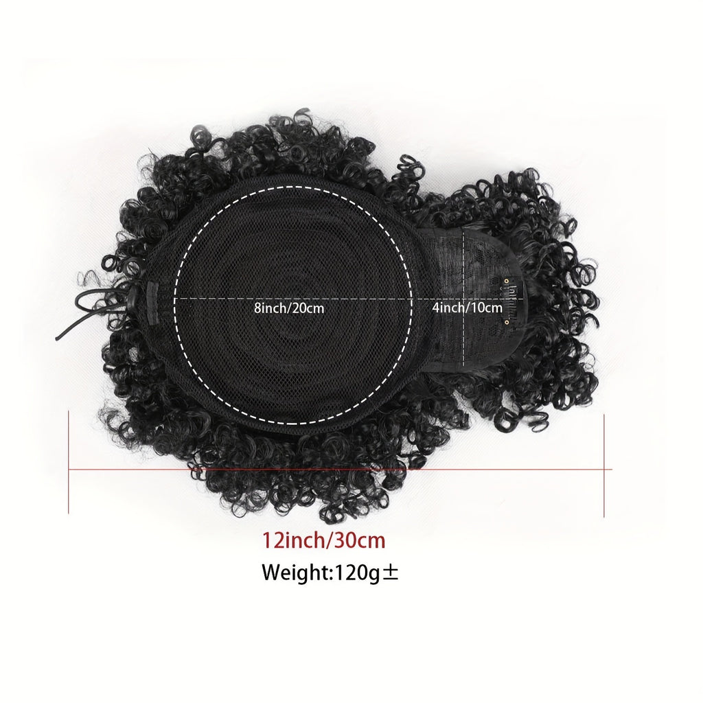 Afro Puff Drawstring Ponytail with Bangs - Short Kinky Curly Pineapple Updo Hair Bun for Women