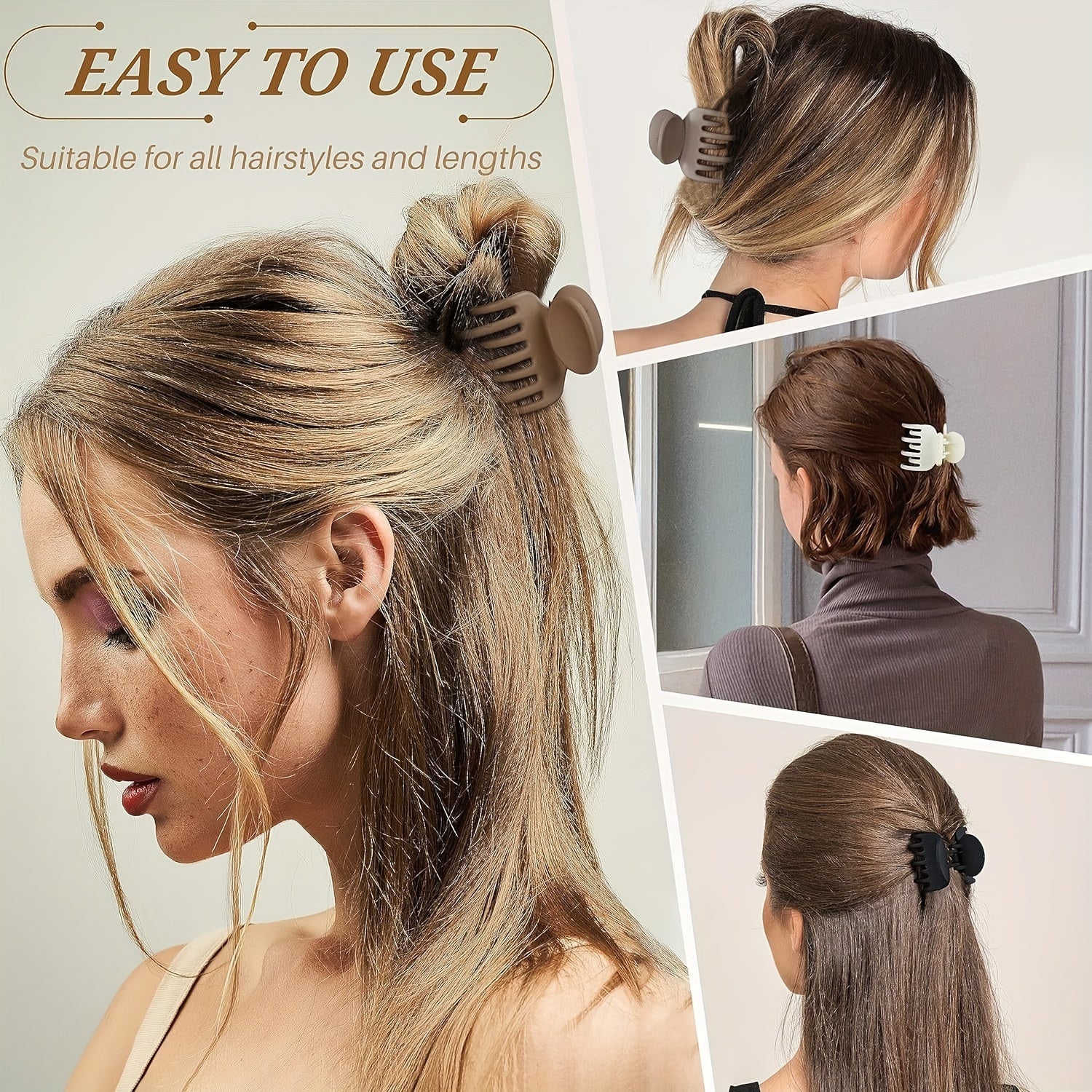 Medium 1.6 in (4.1 cm) Matte Rectangle Double-Row Hair Claw Clips for Thin to Medium Fine Hair – Non-Slip Jaw, Smooth Grip, 4-Pack or 8-Pack