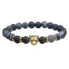 Bohemian Tiger's Eye Beaded Bracelet with Leopard Head Charm — Brown November Birthstone Bracelet, Alloy Animal Charm for Everyday & Vacation