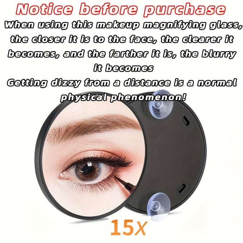 High-Definition Makeup Mirror 5x/10x/15x Magnification — Portable Suction Cup Travel Mirror, Clear Glass Black Frame
