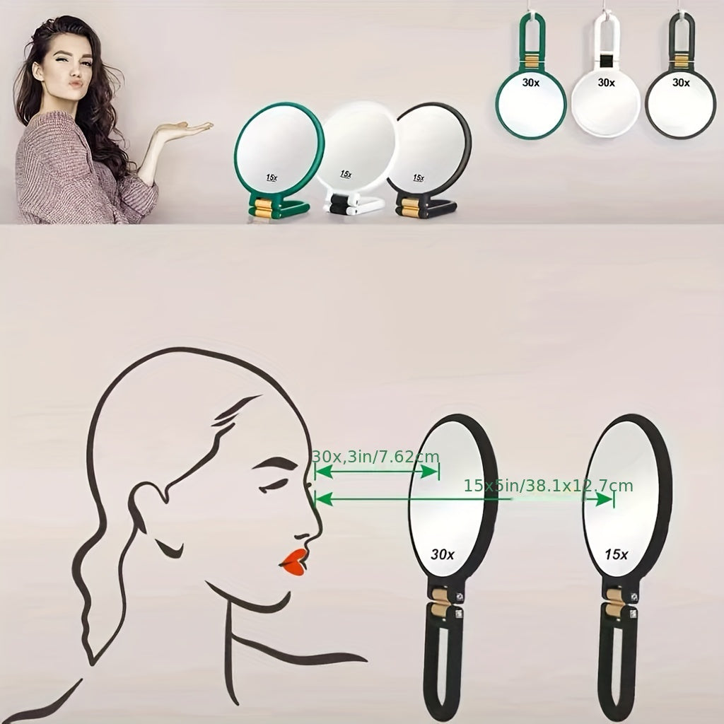 30X/1X Dual-Sided Magnifying Makeup Mirror, 360° Adjustable Stand, Portable Travel Mirror, Green Frame White Oval