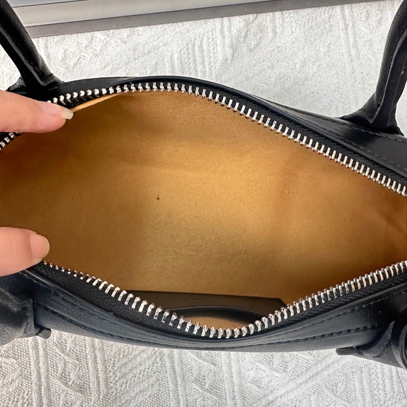 Women's Split Leather Retro Baguette Sausage Bag - Two-Tone Underarm Handbag with Gold-Tone Hardware