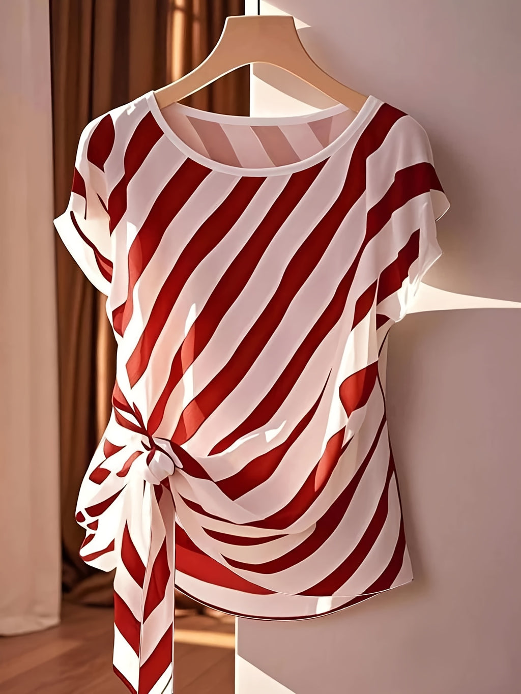 Women's French-Inspired Sleeveless Bow Blouse – Semi-Sheer Striped Crew-Neck Top for Spring, Summer & Fall