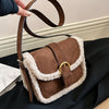 Women's Vintage Plush Shoulder Bag - Square Black Handbag with Adjustable Strap & Gold-Tone Hardware