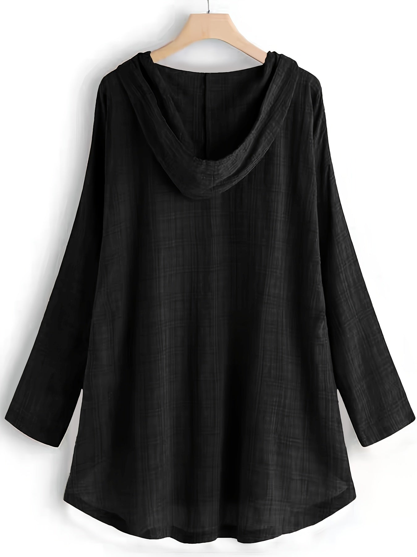 Women's Asymmetrical Plaid Hooded Shirt – Long-Sleeve Drawstring Waist-Tie Casual Blouse