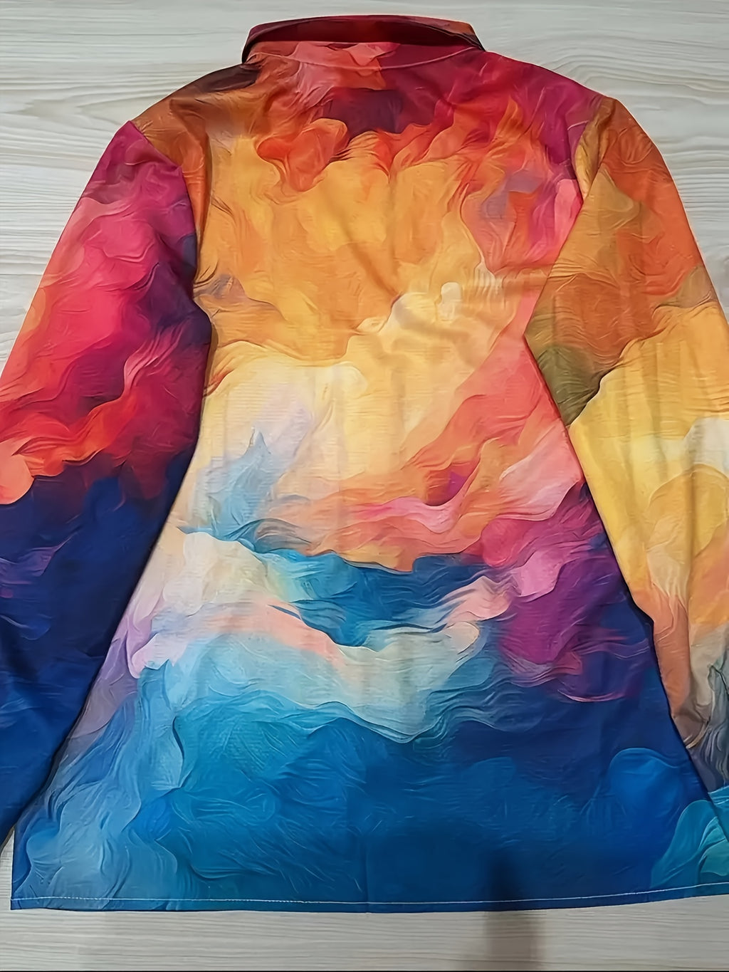 Women's Marble Print Long Sleeve Button-Up Shirt - Lightweight Breathable Blouse for Spring & Fall, Casual or Dressy