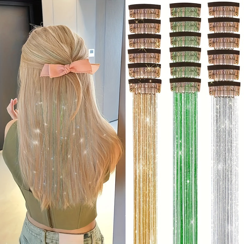 18-Pack 20-Inch Metallic Clip-In Hair Extensions with BB Clips — Heat-Resistant Sparkling Fairy Hair for Women
