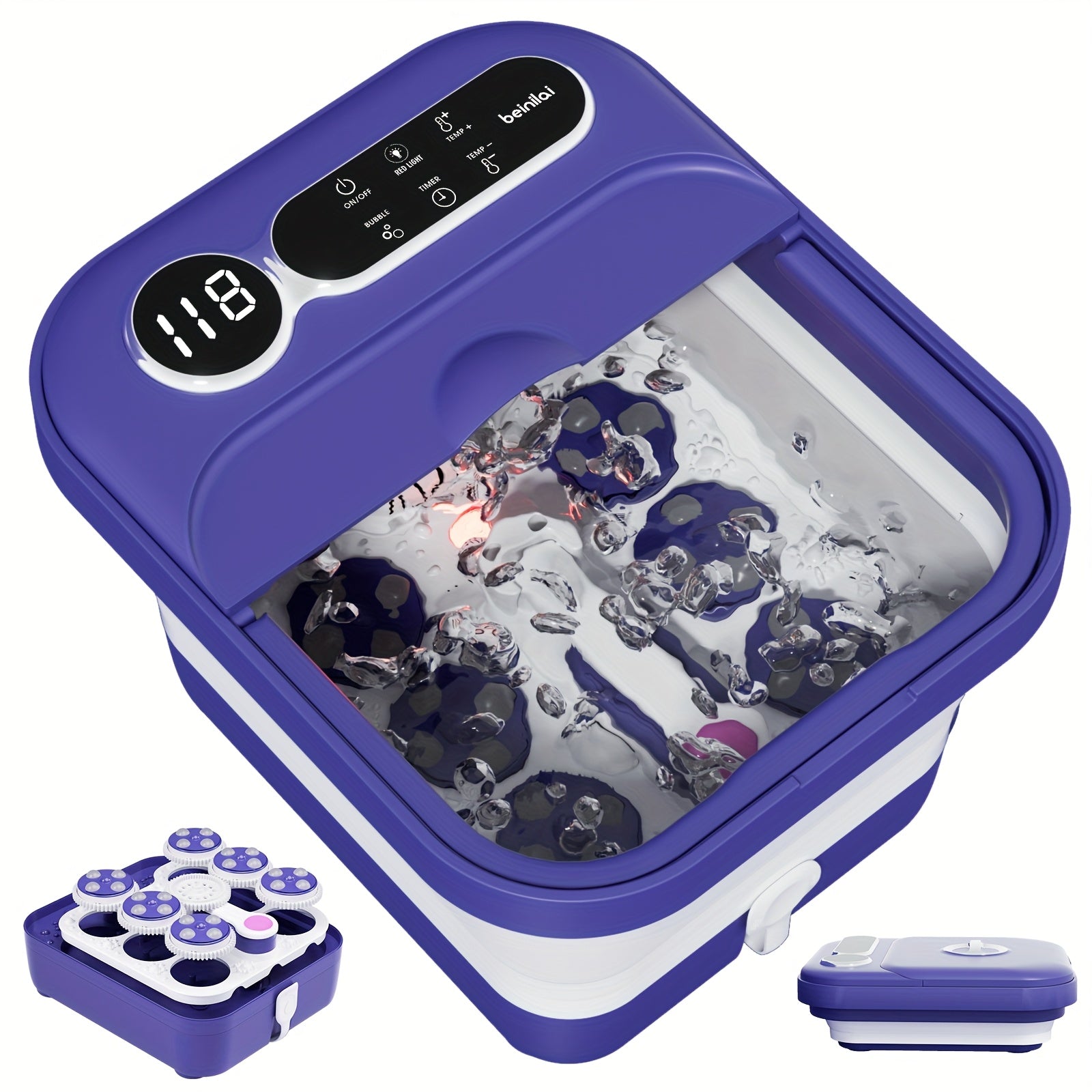 Collapsible Foot Spa & Massager with Heater, Temperature Control, Bubbles, 6 Massage Rollers, Vibration & Red Light — Foot Bath Soak, Ideal Mother's Day Gift
