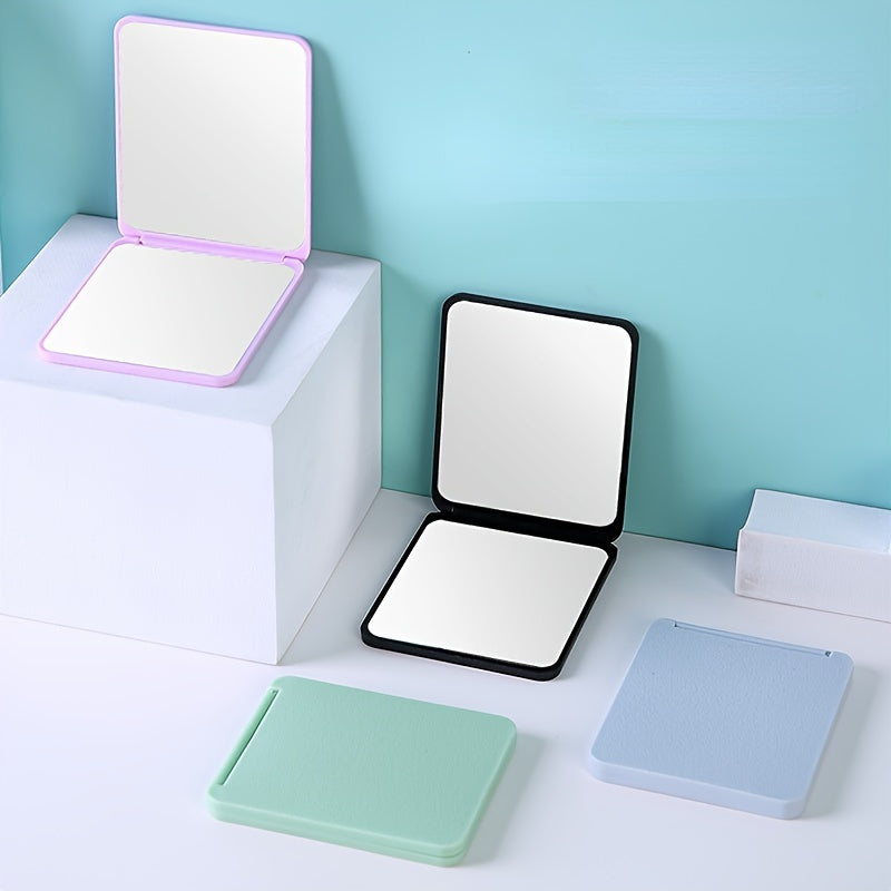 Ultra-Thin Double-Sided Portable Mini Makeup Mirror – Foldable Compact Travel Mirror in Pastel Colors with Modern Geometric Frame