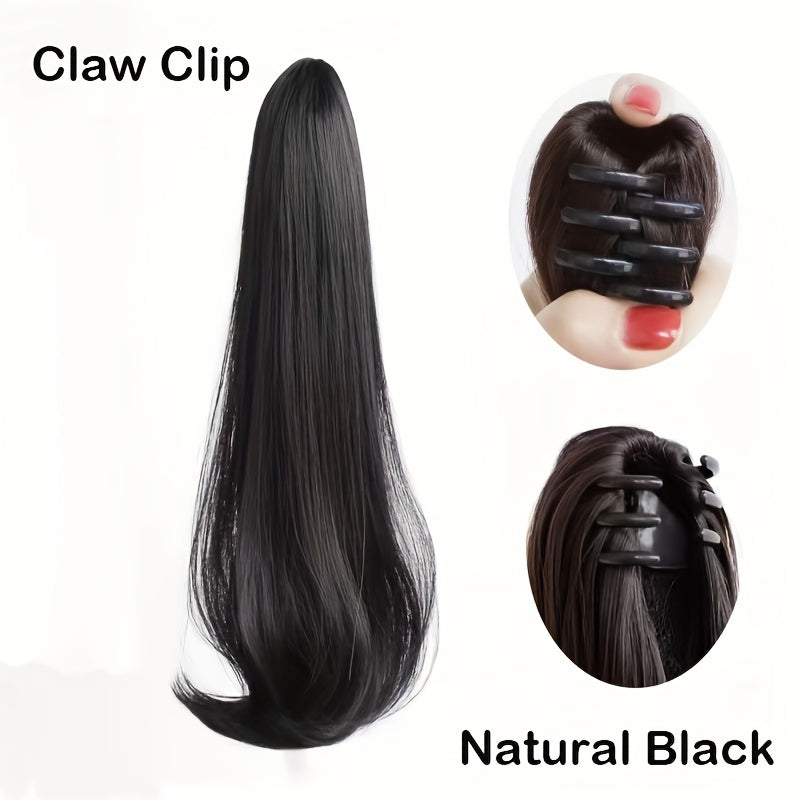 20-Inch (50 cm) Synthetic Straight Clip-In Ponytail Hair Extension - Long Claw Clip Hair Piece for Women