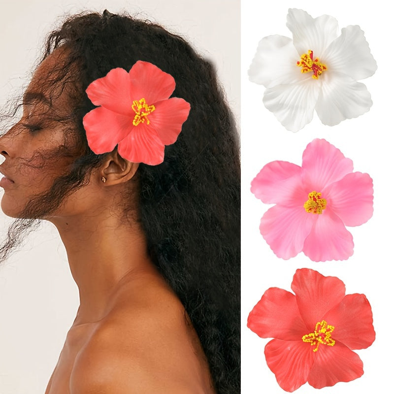 Tropical Hibiscus Flower Hair Clip - Red Bohemian Beach Hair Accessory for Women & Girls