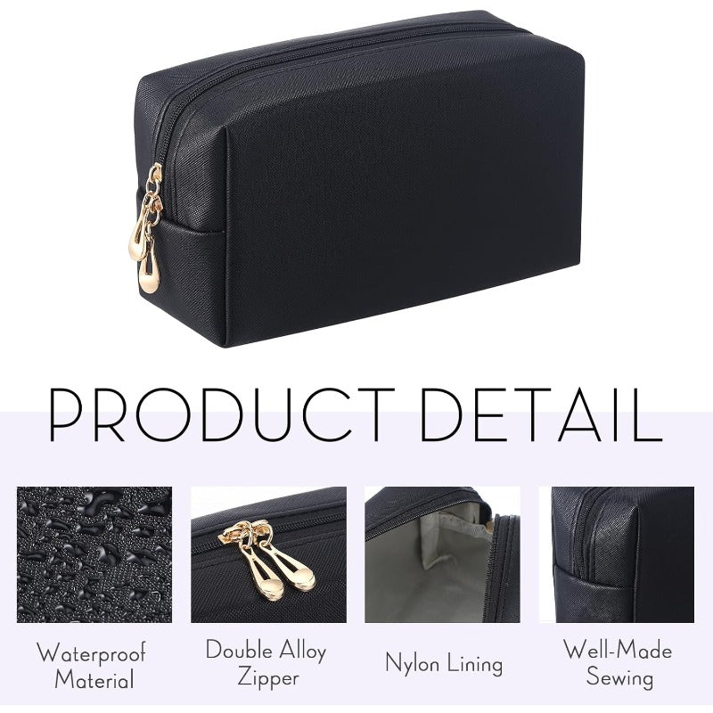 15-Pack Black Makeup Bags with Gold Hardware – Square Travel Cosmetic Pouches, Durable Polyester Toiletry Organizers for Women