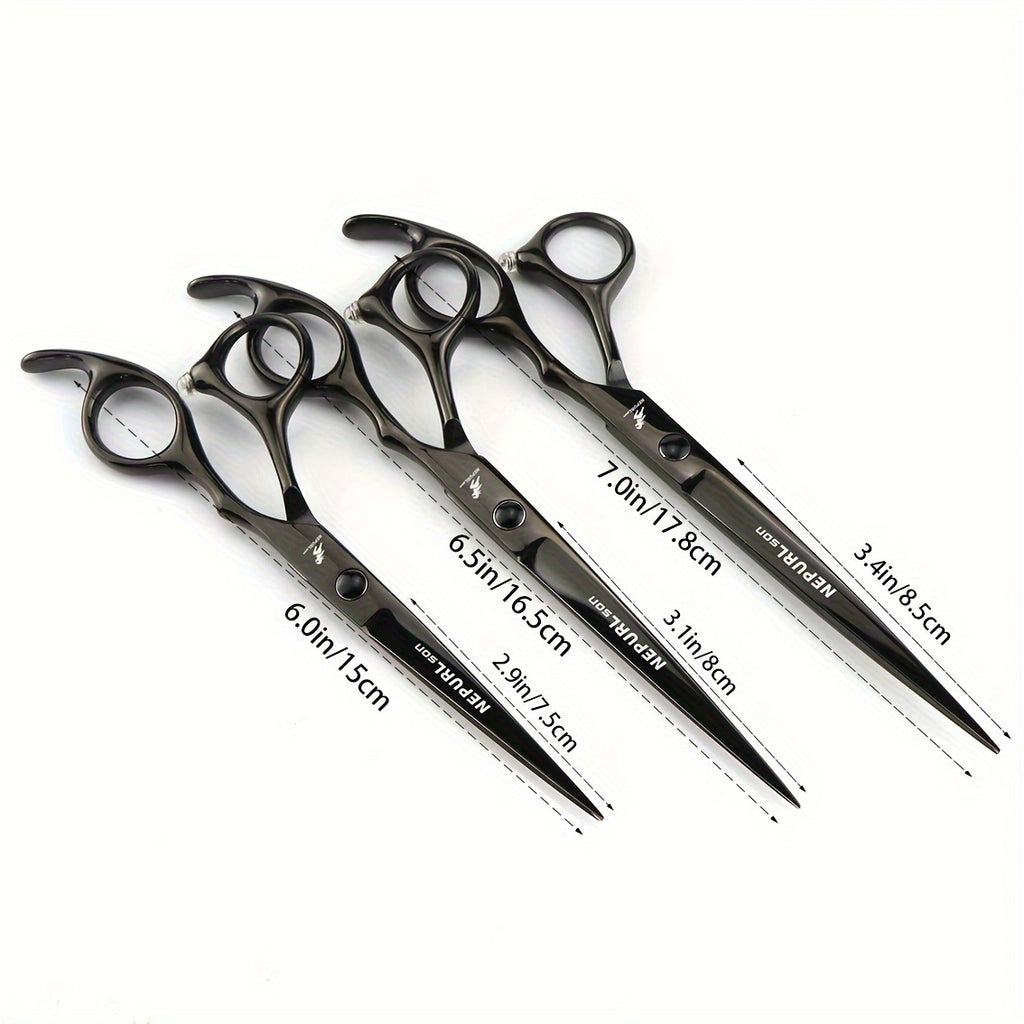 NEPURLSON Professional Haircut Scissors - 6.0" (15.2 cm), 6.5" (16.5 cm), 7.0" (17.8 cm) Pointed Tail Right-Handed Texturizing Barber Shears for Men & Women