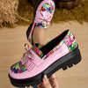 Women's Pink Bow & Tassel Chunky Platform Penny Loafers – Glossy Mosaic Round-Toe Faux Upper Dress Shoes