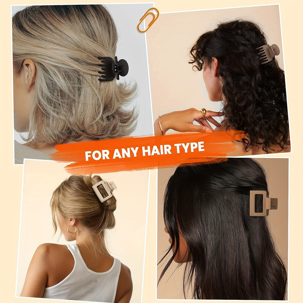 Medium 1.6 in (4.1 cm) Matte Rectangle Double-Row Hair Claw Clips for Thin to Medium Fine Hair – Non-Slip Jaw, Smooth Grip, 4-Pack or 8-Pack