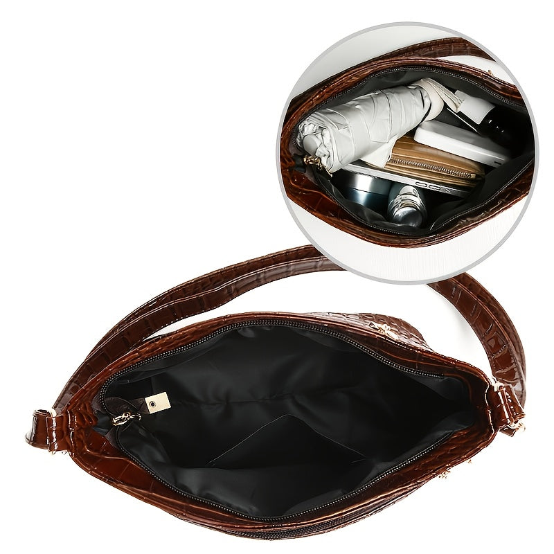 Crocodile Pattern PU Women's Shoulder & Crossbody Bag - Multi-Layer Large Capacity Bucket Bag