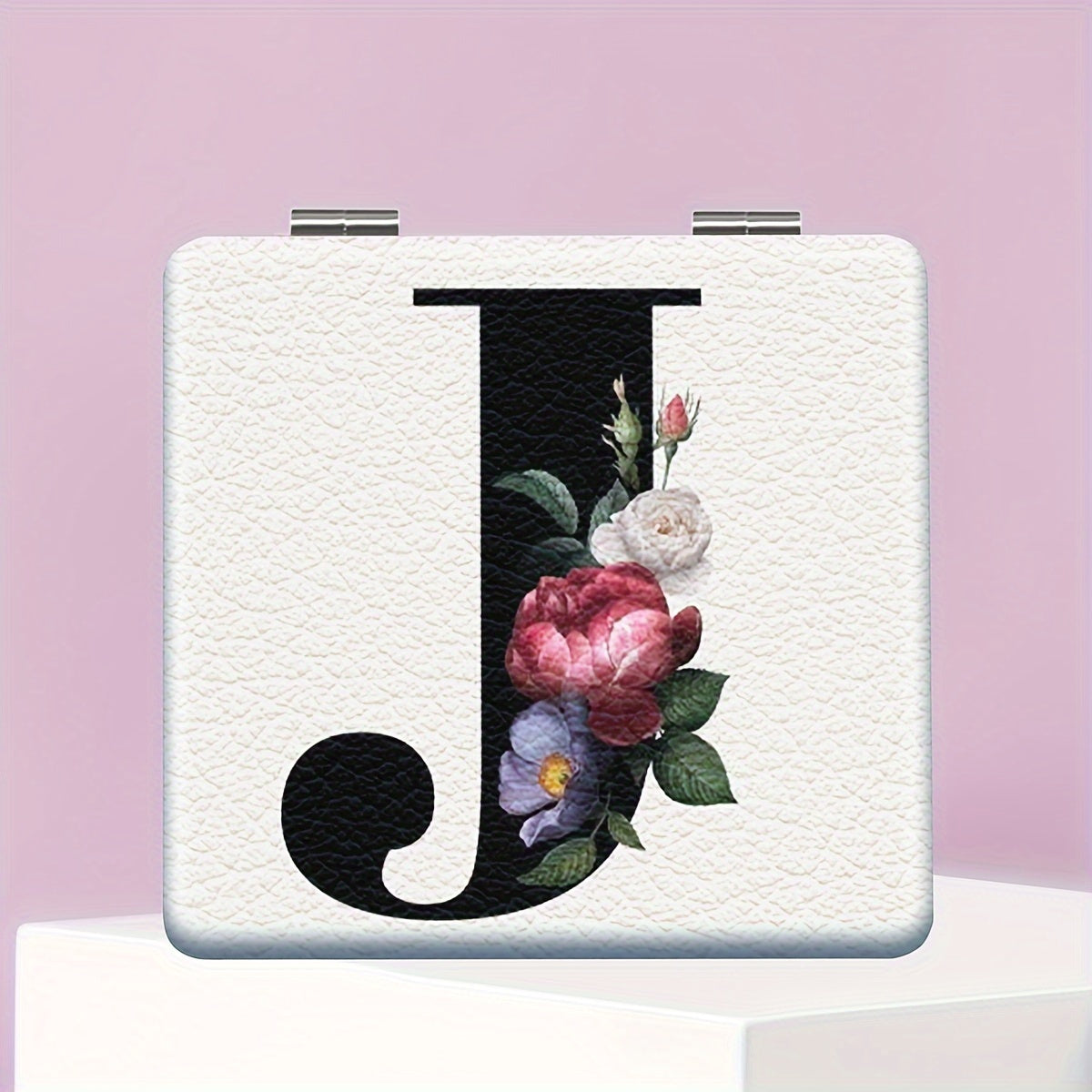 Alphabet Folding Handheld Makeup Mirror for Women & Girls - Floral & Heart Cutout Portable Vanity Mirror A-Z