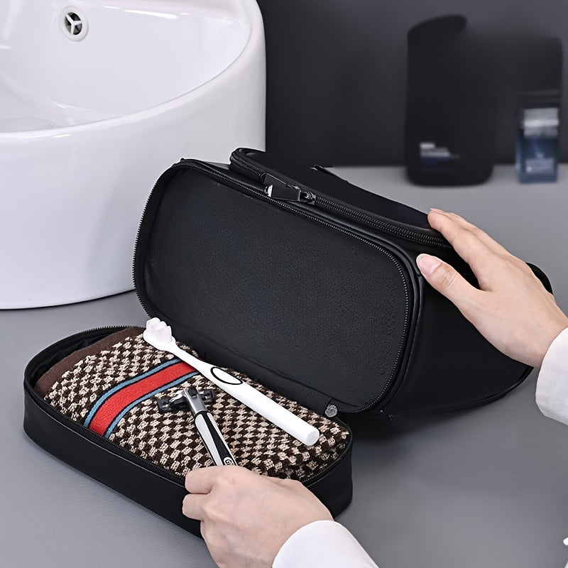 6-Tier Dual Compartment Toiletry & Makeup Organizer Bag with Hook — Large Capacity Travel Cosmetic Case, Black, Unisex