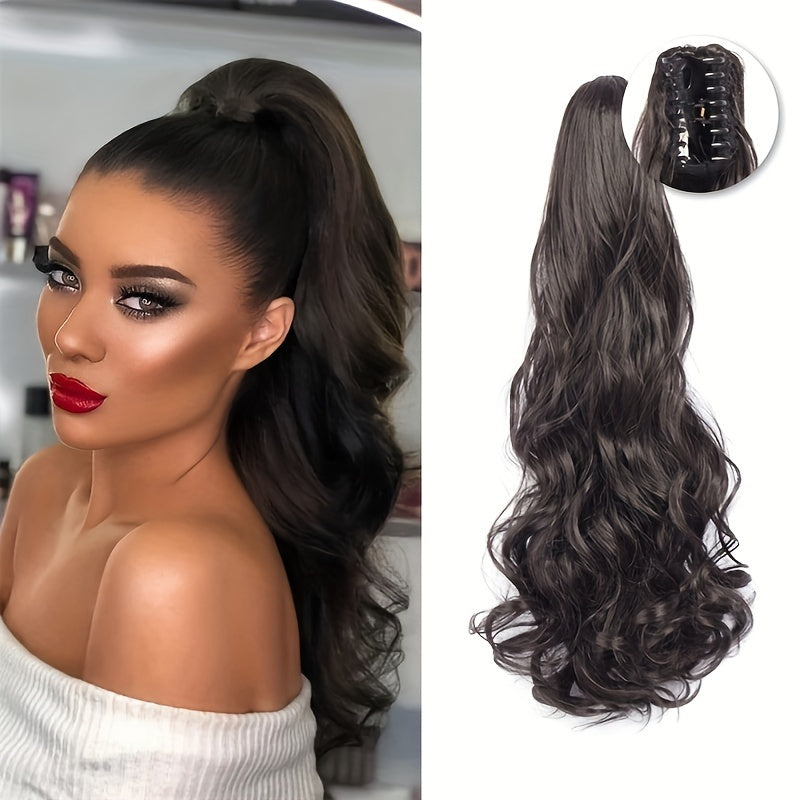 20" (50 cm) Curly Wave Clip-In Ponytail Extension – Invisible Secure Clip, Heat-Friendly Synthetic Hairpiece for Women, Natural-Looking Y2K Party & Everyday