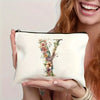 Alphabet Floral Canvas Pouch A-Z - Floral Canvas Cosmetic Bag & Clutch, Toiletry and Pen Case | Gift for Mom, Daughter, Teacher