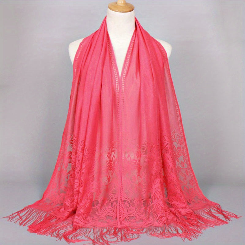 Lace Bridal Shawl – Embroidered Wedding Scarf with Tassels, Windproof Head Wrap & Church Veil