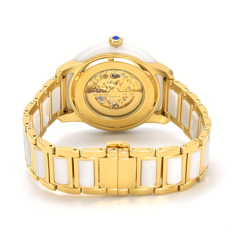 Elegant Women's Automatic Mechanical Watch with Stainless Steel Band, Phoenix Dial