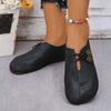 Women's Slip-On Loafers - Brown PU Round Toe Casual Shoes with Gold Buckle, TPR Sole, All-Season Comfort
