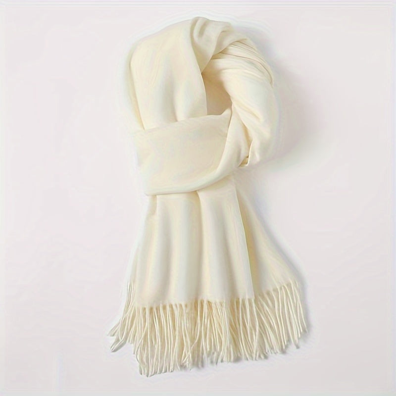 Solid Color Tassel Scarf with Fringe - Lightweight Polyester Shawl for Women