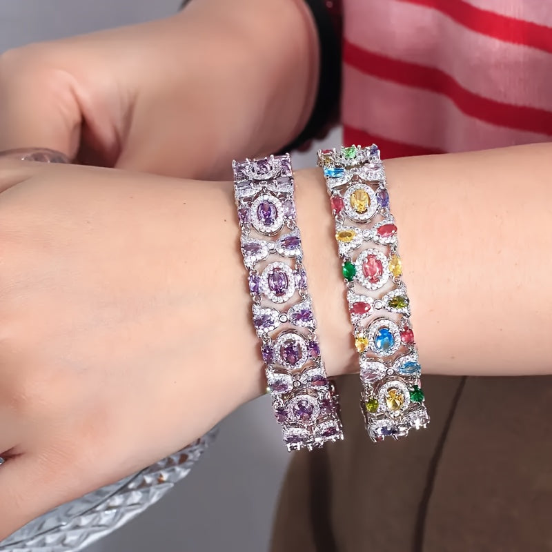 Bohemian Colorful Cubic Zirconia Bracelet & Pendant Set – Vintage Boho Women's Jewelry Gift for Weddings, Holidays, Valentine's & Mother's Day