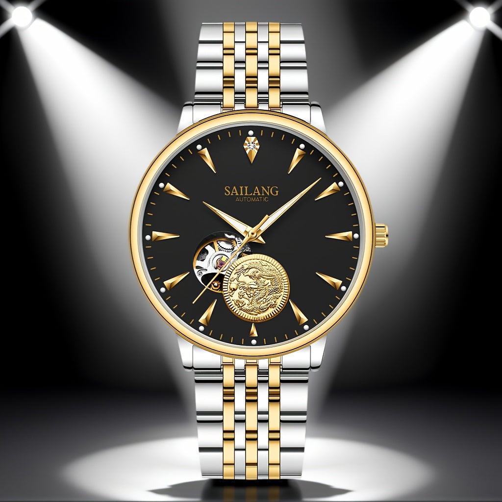 SAILANG Women's Mechanical Automatic Watch – Black Dial with Gold-Tone Hands, Alloy Case & Bracelet, Elegant Everyday & Formal Wristwatch, Gift for Her