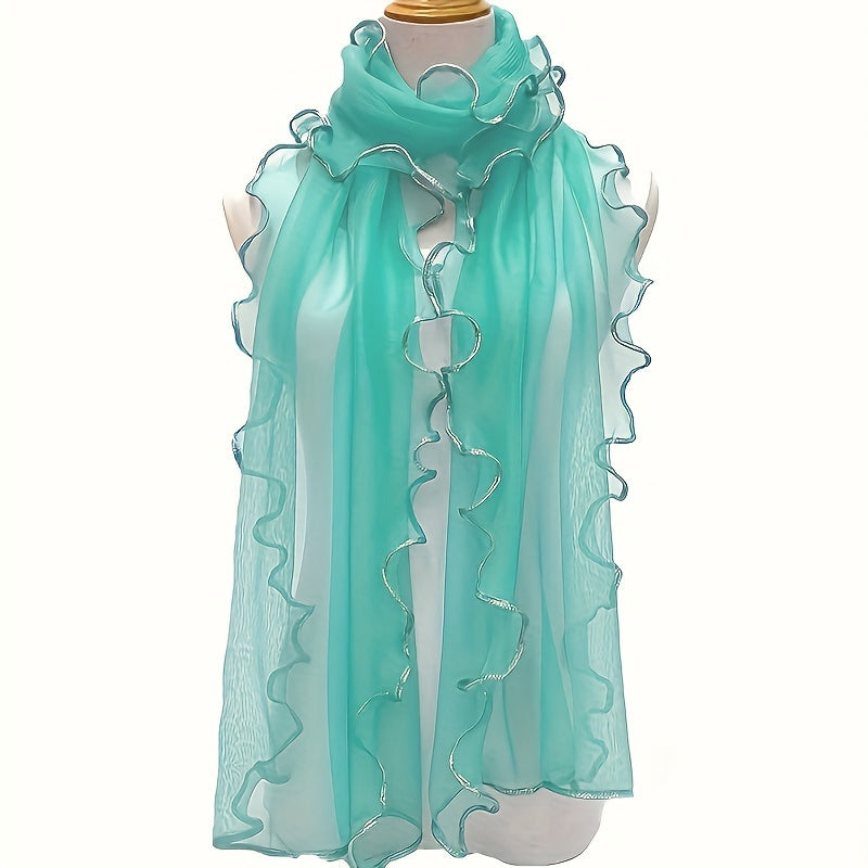 Bohemian Ruffle Edge Scarf — Long Lightweight Breathable Shawl with Glitter Accents, Sun Protection Wrap for Women