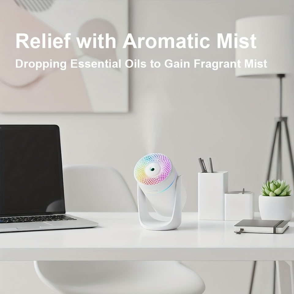 High-Capacity USB Mist Humidifier with LED Color Breathing Light & Essential Oil Diffuser — Desktop Aromatherapy for Office, Bedroom & Living Room
