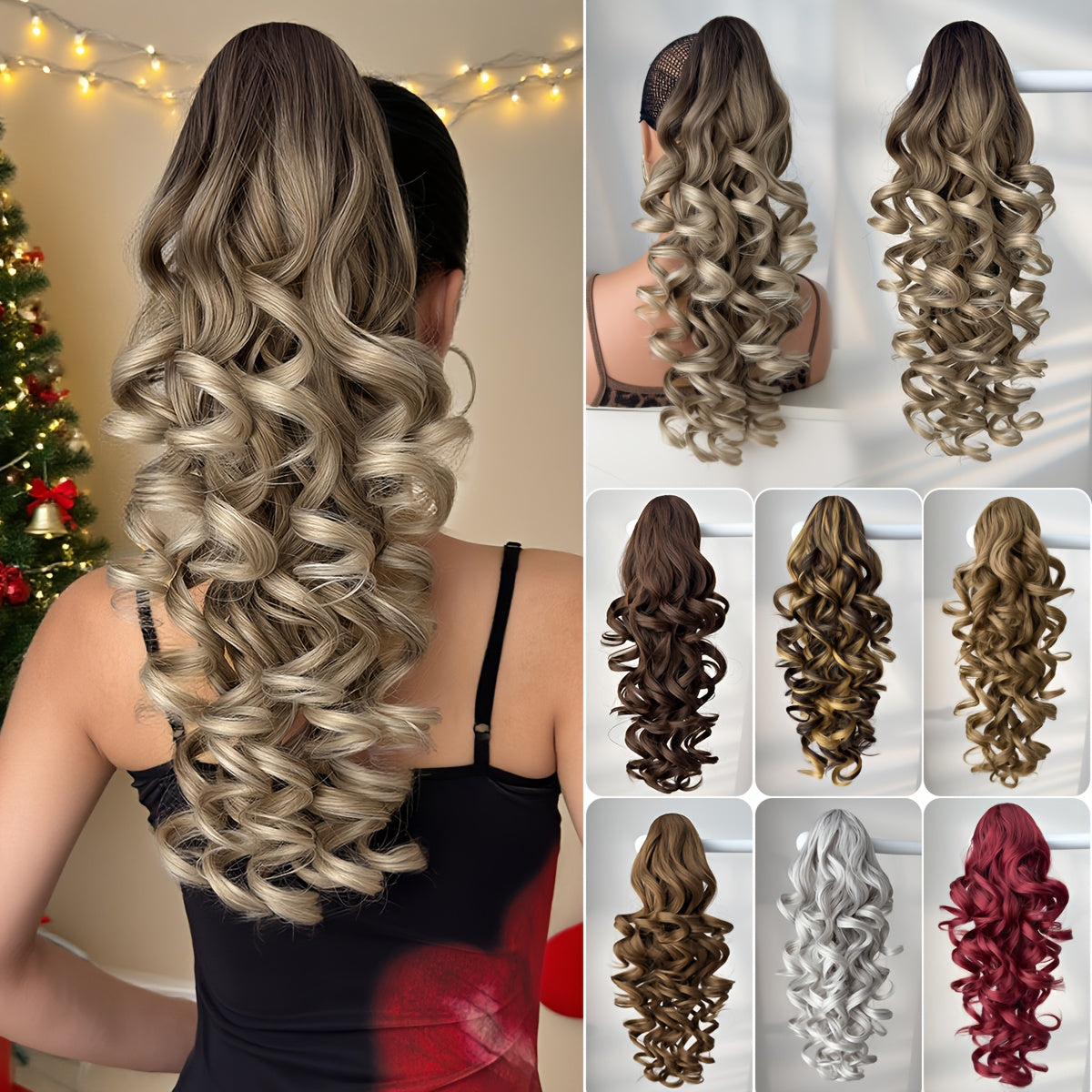 YUSULAXI 20-inch (50 cm) Claw Ponytail Extension - Heat-Resistant Synthetic Natural-Look Hair with Secure Claw Clip, Brown/Blonde/Red/Gray/White