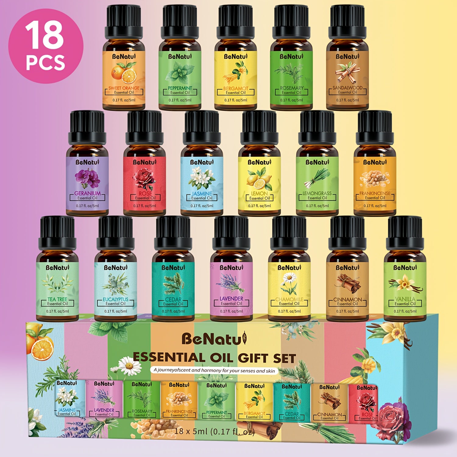 6pc & 18pc Aromatherapy Essential Oil Set - Variety Fragrance Oils for Diffusers, Humidifiers, Candles & Soap Making (Portable Mini Bottles)