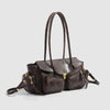Y2K Vintage Baguette Bag for Women – Multi-Pocket PU Shoulder Bag with Detachable Strap & Kiss Lock (Black/Dark Brown)