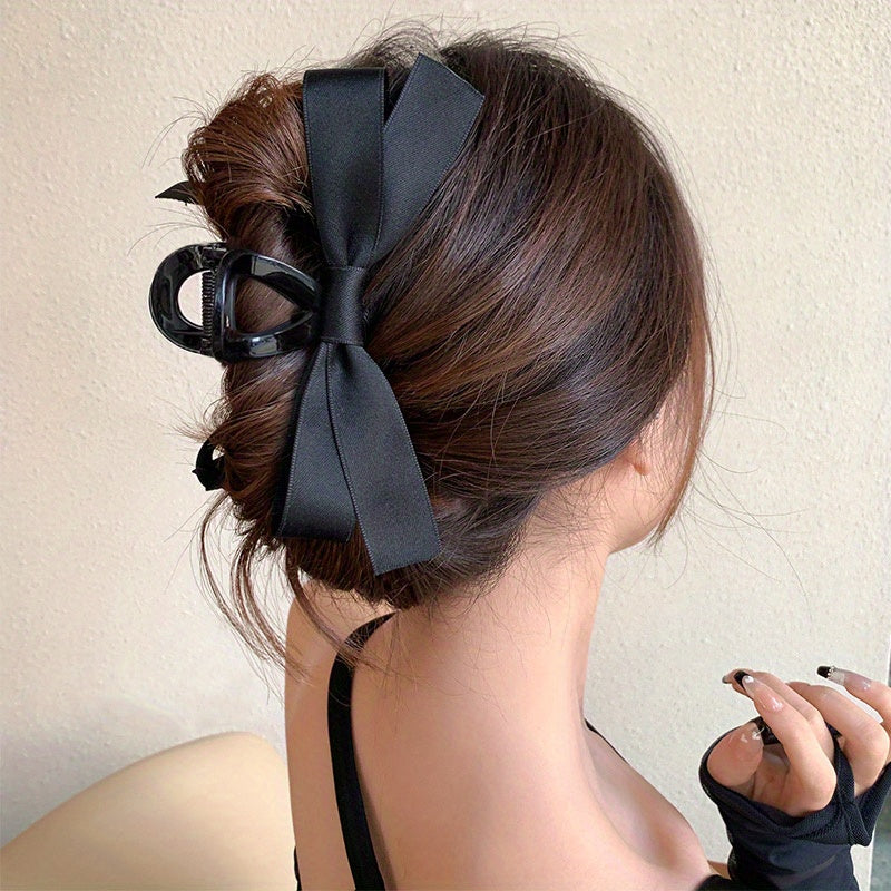 Large Black Bow Hair Claw Clip for Women, Elegant Minimalist Hair Accessory for Ponytails Buns Braids, Secure Hold