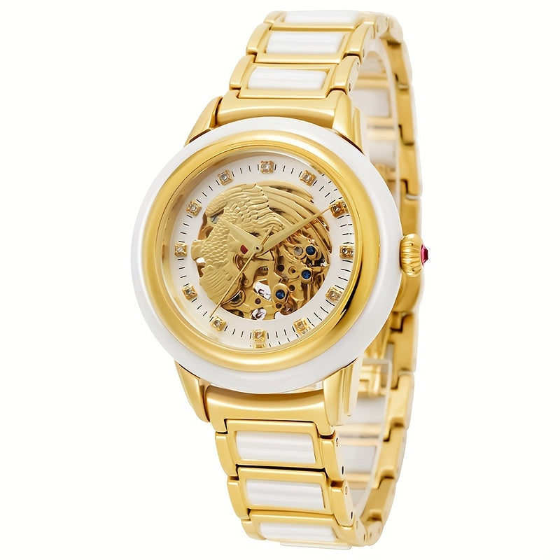 Elegant Women's Automatic Mechanical Watch with Stainless Steel Band, Phoenix Dial