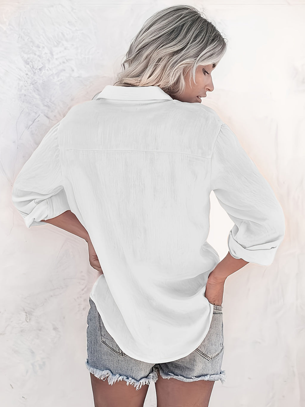 Women's Long Sleeve Button-Up Shirt – Classic Collar Blouse for Office & Everyday, All-Season Easy-Care Top