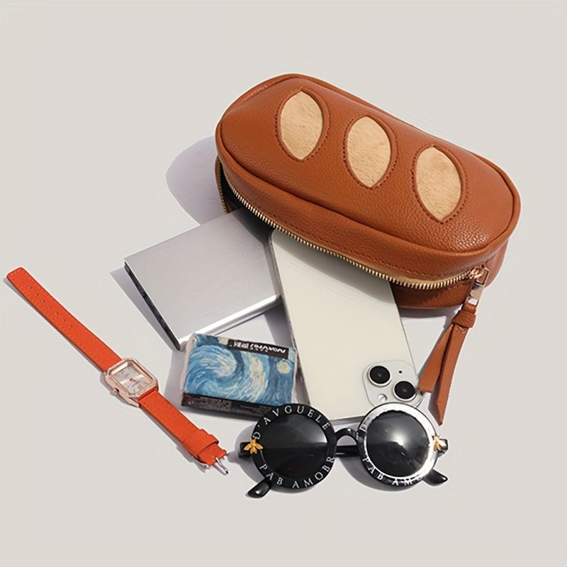 Baguette Bread Crossbody Bag - Cute PU Leather Shoulder Bag with Adjustable Strap, Multifunctional Commuter Purse