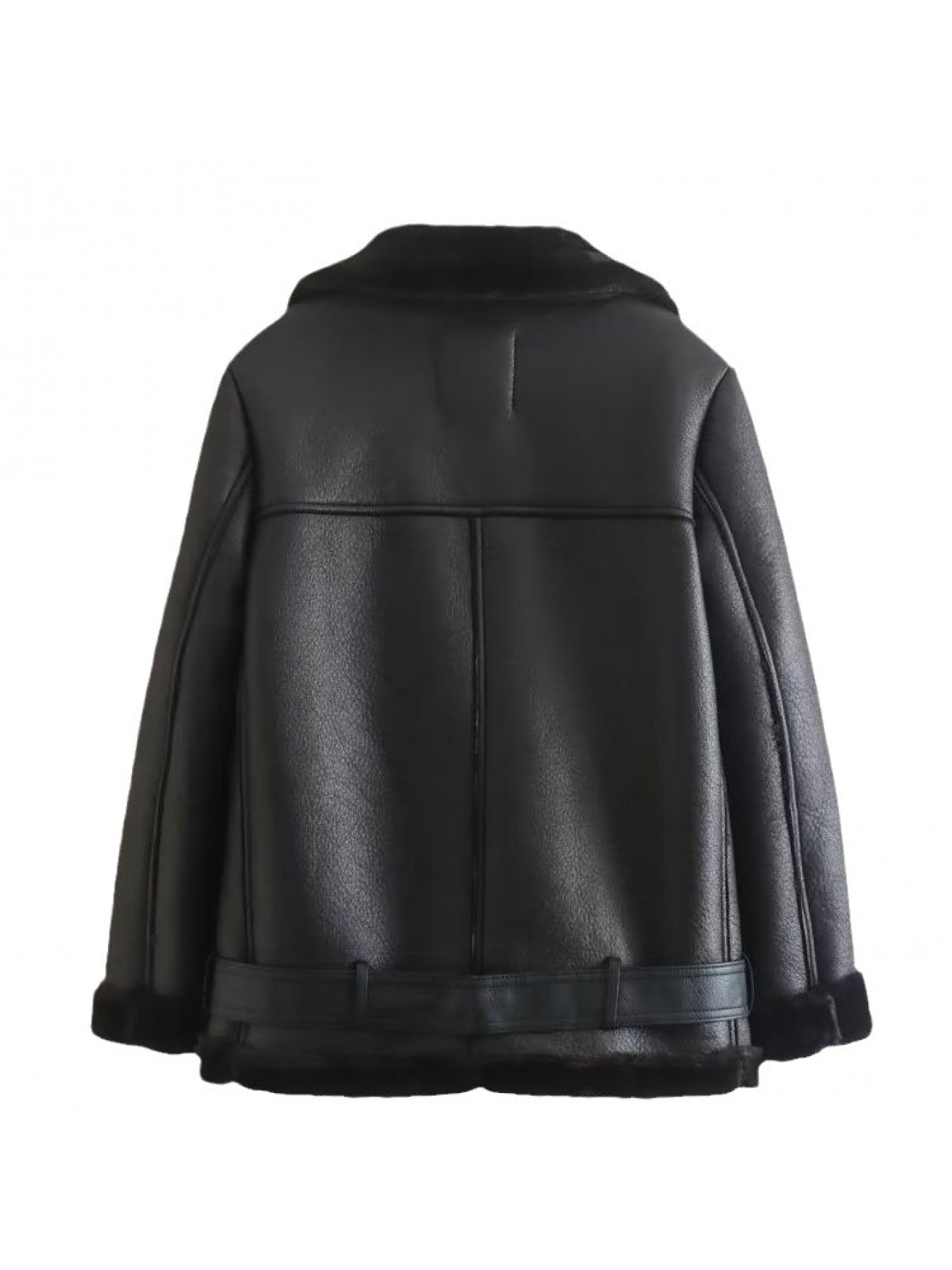 Women's PU Leather Jacket with Faux Fur Collar — Double-Sided Full-Zip Black Coat, Detachable Sleeves, Spring/Fall Casual & Formal Outerwear