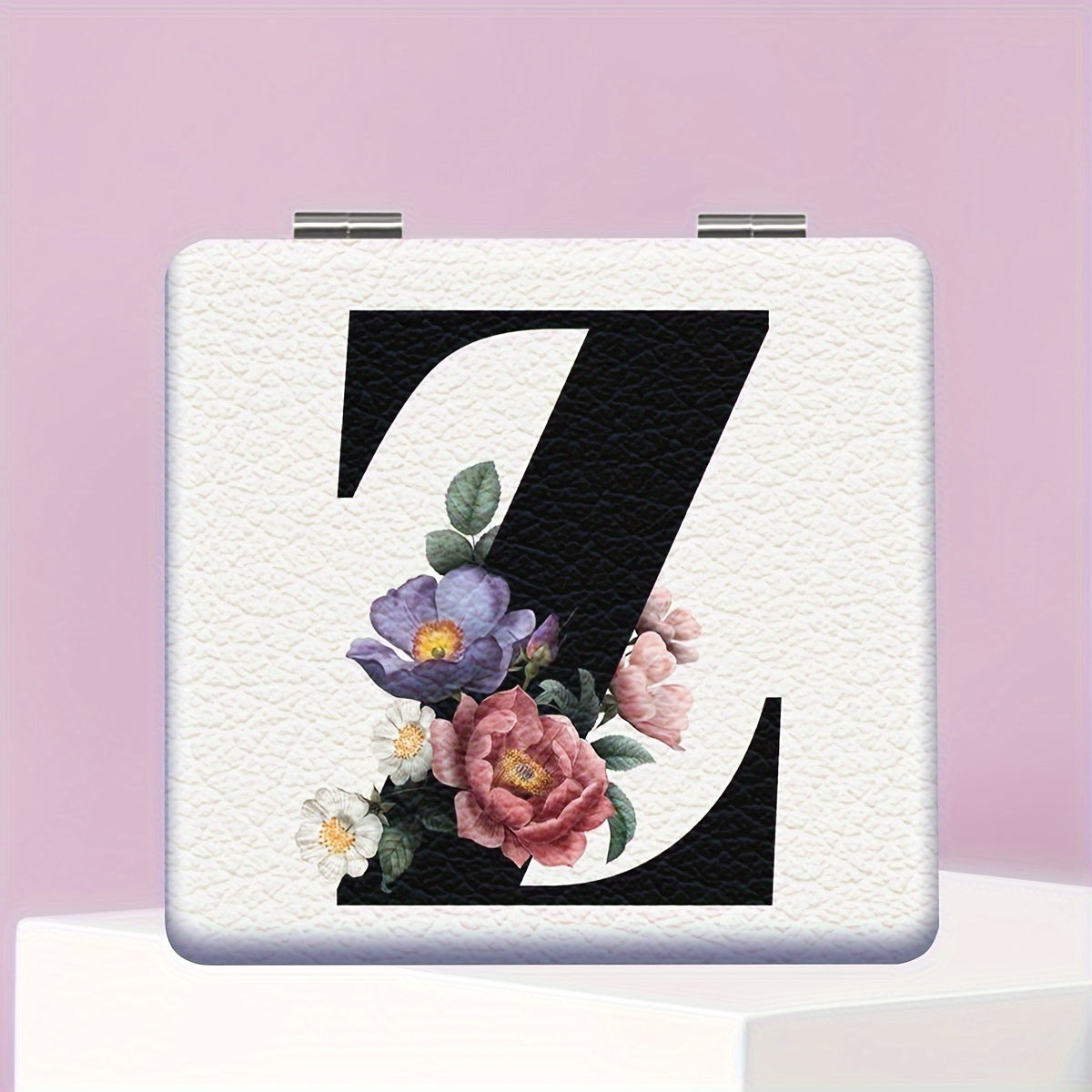 Alphabet Folding Handheld Makeup Mirror for Women & Girls - Floral & Heart Cutout Portable Vanity Mirror A-Z