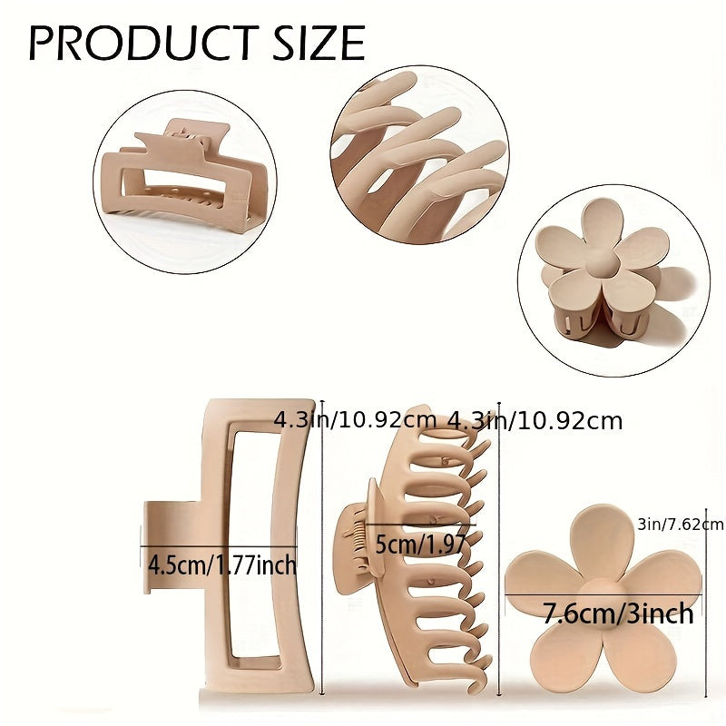 12-Pack 11 cm (4.3 in) Vintage Minimalist Frosted Flower Shark Hair Clips – Matte Hollow Oblong Plastic Set