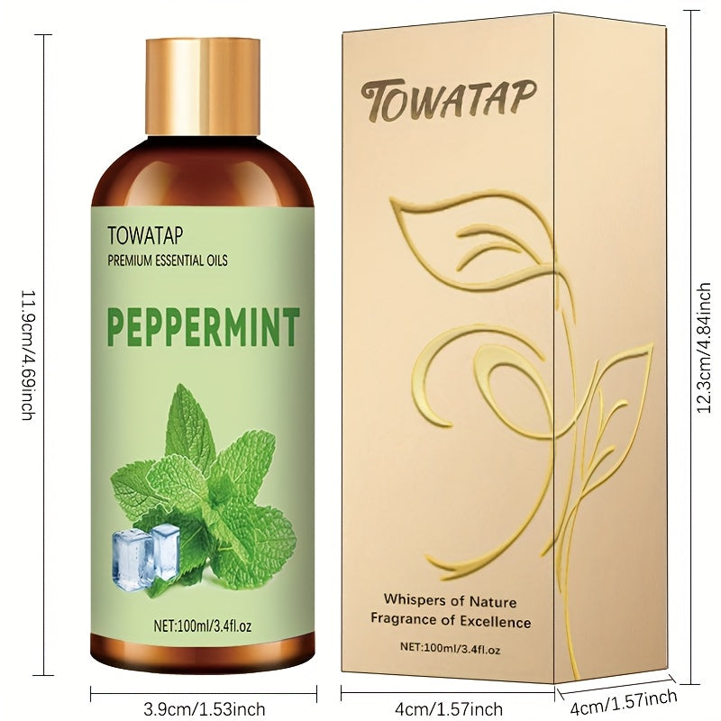TOWATAP 100% Pure Peppermint Essential Oil – Cooling Aromatherapy for Massage, Muscle Relief, Diffusers & Humidifiers, Unisex