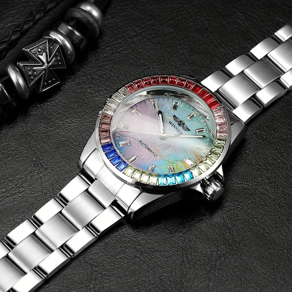 Iced-Out Women's Automatic Skeleton Watch – Luminous Alloy Bracelet Bling Luxury Wristwatch