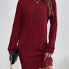 Women's Knit Turtleneck Bodycon Dress - Long Sleeve Solid Color