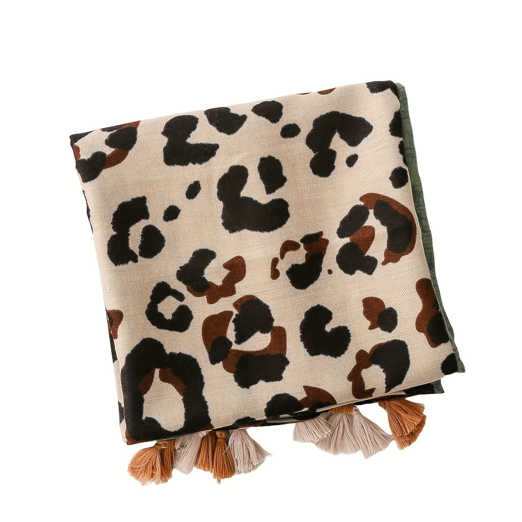 Multicolor Leopard Print Colorblock Tassel Scarf - Lightweight Women's Shawl & Headscarf
