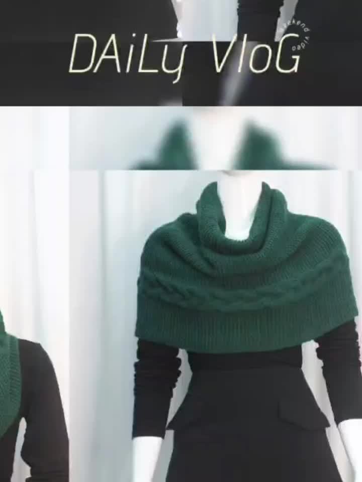 Women's Cable Knit Sweater Scarf – Soft Warm Winter Shawl Neck Wrap, Solid Colors (Green, Beige, Black, Red) — Hand Wash/Dry Clean