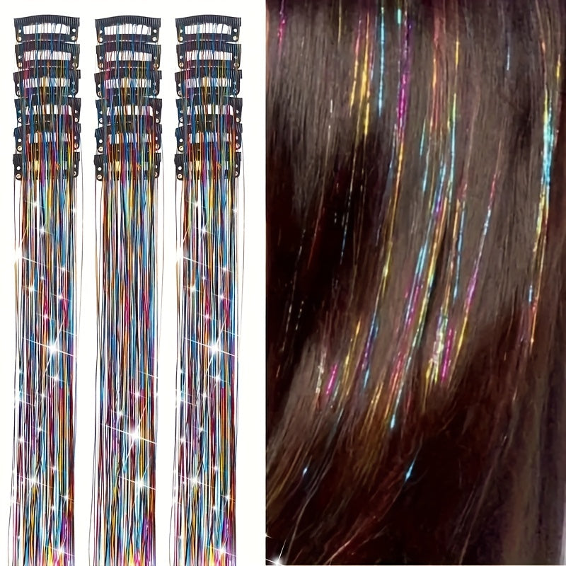 18-Pack 20-Inch Metallic Clip-In Hair Extensions with BB Clips — Heat-Resistant Sparkling Fairy Hair for Women