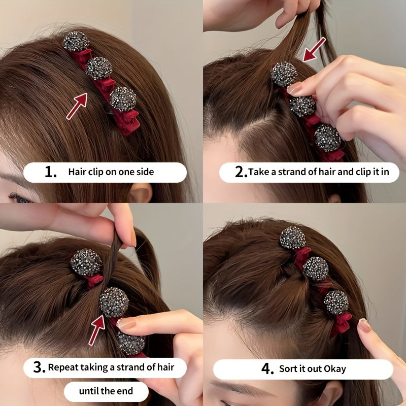 Sparkling Braided Rhinestone Hair Clips for Women Duckbill Barrettes Hairpins