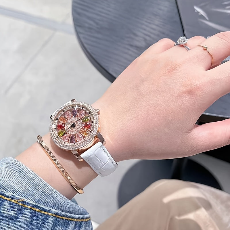 ORSGA Women's Rotating Dial Speedometer Analog Watch — Hollow Alloy Case, PU Leather Strap, Mechanical Movement, Business Casual Gift